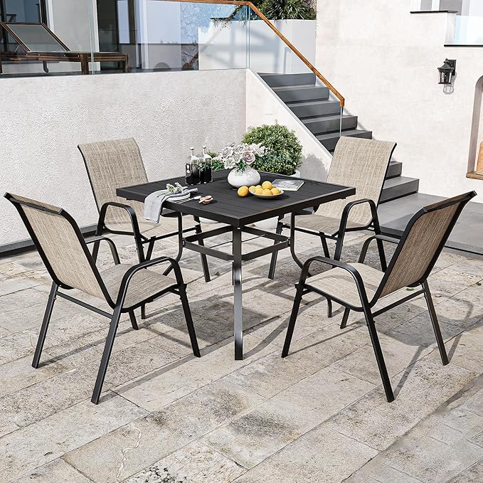 Patio Chairs Set of 4, Stackable Outdoor Dining Chairs for All Weather Textilene Fabric & Metal Frame, Outdoor Chairs Set for Backyard Deck Garden (Brown, Set of 4) - Image 6