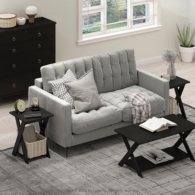 Furinno Modern Simplistic Side Table Set of 2, X-Legs End Table with Open Shelf, Criss-Crossed Night Stand, Bedside Table, for Living Room, Bedroom, Black Espresso - Image 2