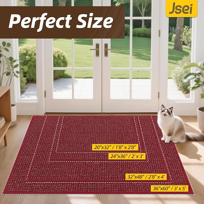 JSEI Dirt Trapper Door Mat 20"x32" Non-Slip Washable Entrance Mat, Dog Doormats, Absorbent & Fade-Resistant Floor Mats, Low Profile Welcome Mats for Entryway, Front Door, and Inside Entrance, Red - Image 3