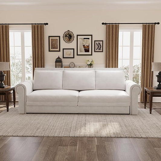 Eafurn 93.7" King Size Pull Out Sofa Bed, 3-in-1 Convertible Sleeper Sofa Couch Bed with Nailhead Decor and Rolled Arms, Velvet Oversized Chesterfield Loveseat Chaise Lounge