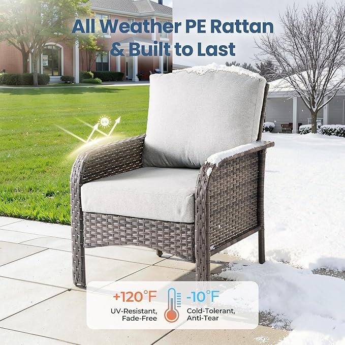 Weaxty Wicker Patio Furniture Set High Back Loveseat Sofa Couch Armchair Coffee Table, All Weather Rattan 4 Pieces Outdoor Conversation Sets for Patio Porch Deck Backyard Poolside, Gray