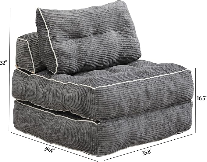 Ball & Cast Folding Sofa Bed, Futon Couch Bed with Pillow and Backrest, Convertible Sleeper Chair Comfy Floor Sofa for Living Room Bedroom,Gray