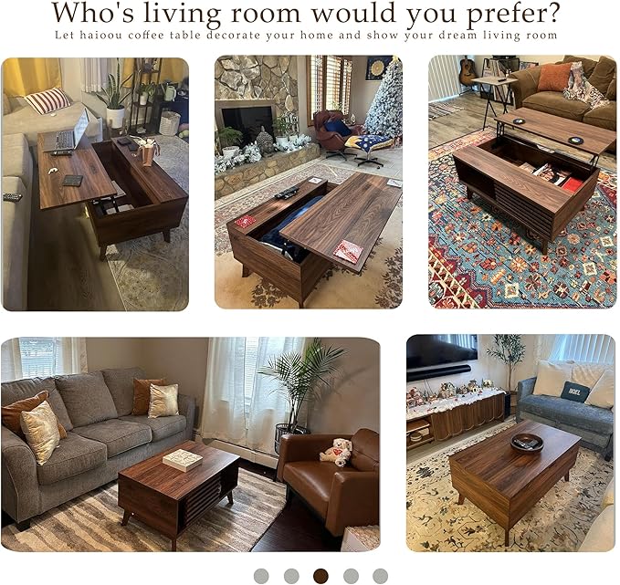 HAIOOU Lift Top Coffee Table, Mid Century Modern Coffee Table with Storage for Living Room, 35.4'' Walnut Coffee Tables with Sliding Fence Door (Brown)