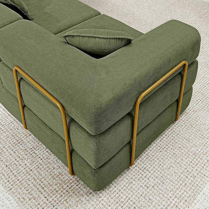 Eafurn L Shaped Convertible Sleeper Sofa Bed King Size Sleeper Sofabed, 7-in-1 DIY Combination Corduroy Folding Mattress Couch with Fixed-Shape Frame, Boneless Floor Sofa Couch