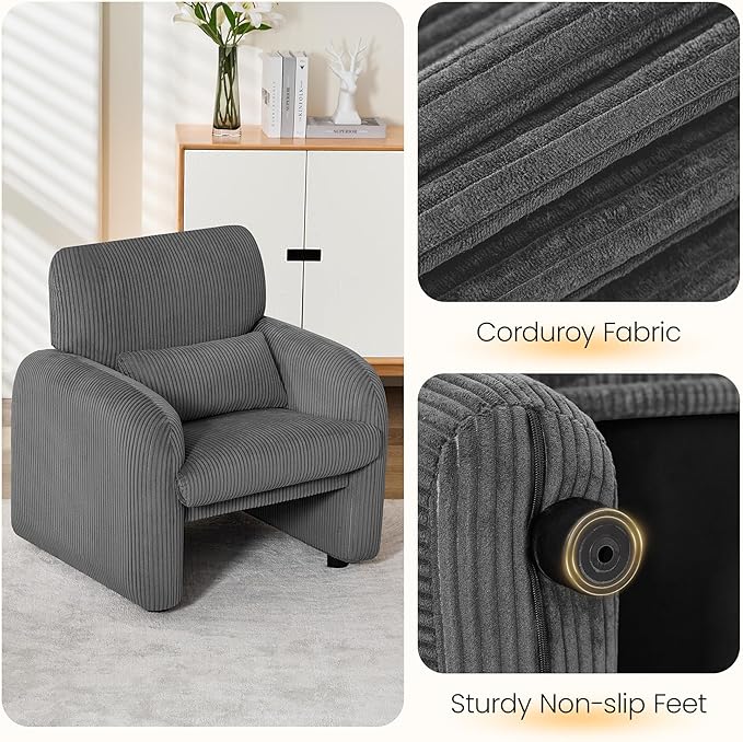Morden Loveseat, Comfy Upholstered Corduroy Loveseat Sofa, 2-Seater Love Seat Couch for Living Room, Bedroom, Grey