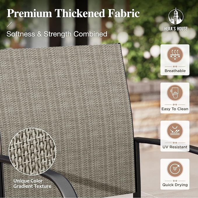 HERA'S HOUSE 9 Pieces Patio Dining Set, Outdoor Table and Chairs Set for 8, 8 x Brown Textilene Dining Chair and 60" Square Metal Dining Table, Outdoor Dining Sets for Lawn Garden Backyard Deck - Image 3