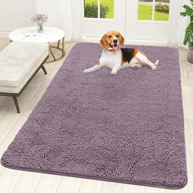 OLANLY Dog Door Mat for Muddy Paws 70x46, Absorbs Moisture and Dirt, Absorbent Non-Slip Washable Doormat, Quick Dry Chenille Mud Mat for Dogs, Entry Indoor Entryway Carpet for Inside Floor, Deep Plum by OLANLY