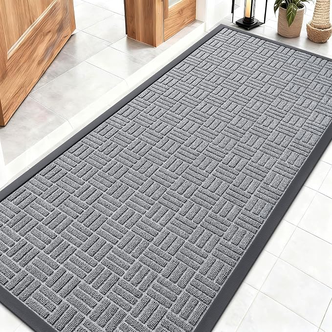 OLANLY Front Door Mat Outside Entrance 59x23, Absorbent, Heavy Duty Sturdy Natural Rubber Doormat Indoor Outdoor, Non-Slip, Stain and Fade Resistant, Low Profile Floor Mat for Entryway, Charcoal Gray by OLANLY
