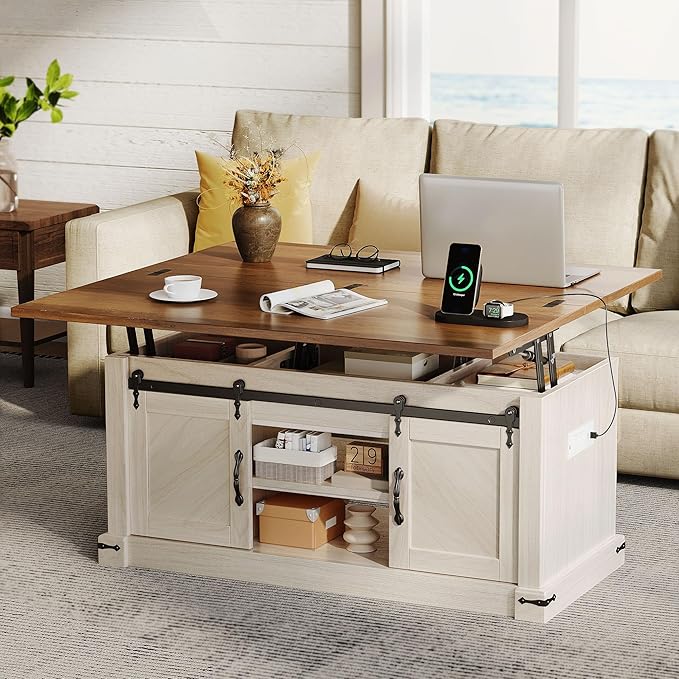 YITAHOME Lift Top Coffee Table with Storage, 4 in 1 Multi-Function Rectangle Center Table with Charging Station&USB Port, Living Room Table w/Large Hidden Space, for Bedroom, Home Office, Brown Top