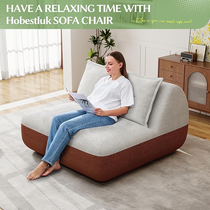 Hobestluk Small Couches for Small Spaces,42” Mini Loveseat Sofa 2-Seater Armless Sofa Chair with Side Pocket for Living Room,Bedroom,Dorm,Office (Terracotta+Beige)