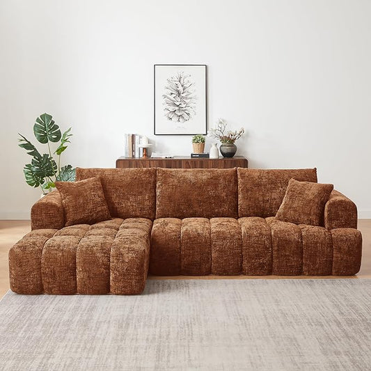 108 Inch Oversized Cloud Modular Sectional Sofa with Left Facing Chaise, L Shaped Floor Lounge Couch, Comfy Tufted Chenille Boneless Sofa with Deep Seat,No Assembly Required for Living Room Office