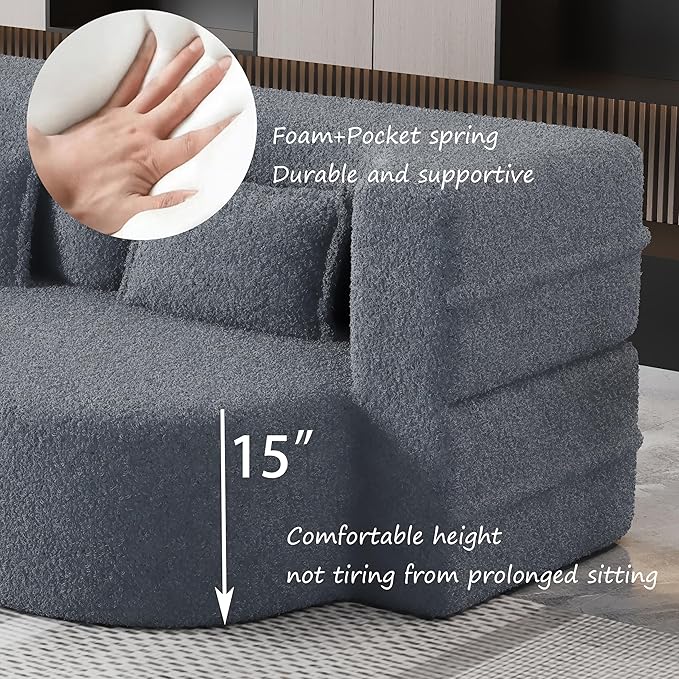 78" Oversized Convertible Folding Sofa Bed Full Size ,35D Full Foam Futon Loveseat Fold Out Couch Floor Mattress Teddy Fleece Lazy Lounge Sofabed for Living Room/Dorm/Guest Use/Home Office/Apartment