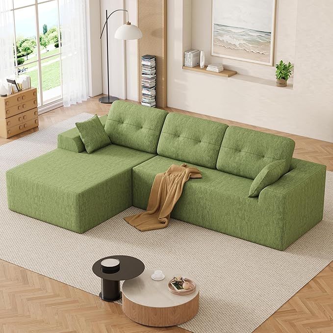 Ball & Cast 106" Modular Sectional Sofa,Cloud Chenille Couch with Deep Seat,Boneless L-Shaped Sectional,Modern Comfort Upholstered Sofa for Living Room,No Assembly Required (Green, Left Facing Chaise)