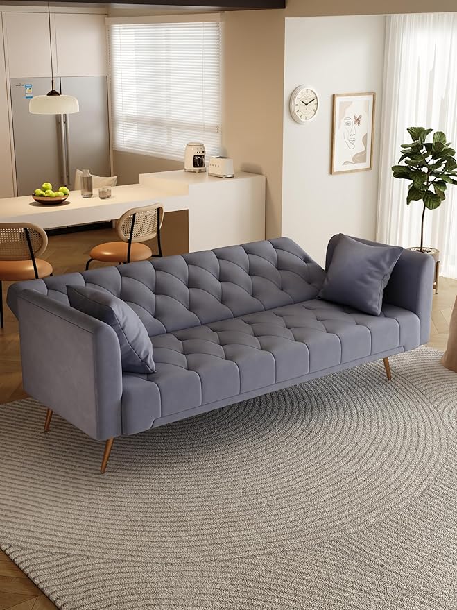 KEIKI 71 INCH Loveseat Sofa with Adjustable Backrest, Upholstered 2 Seater Velvet Couch for Living Room Bedroom Office Apartment, Gray
