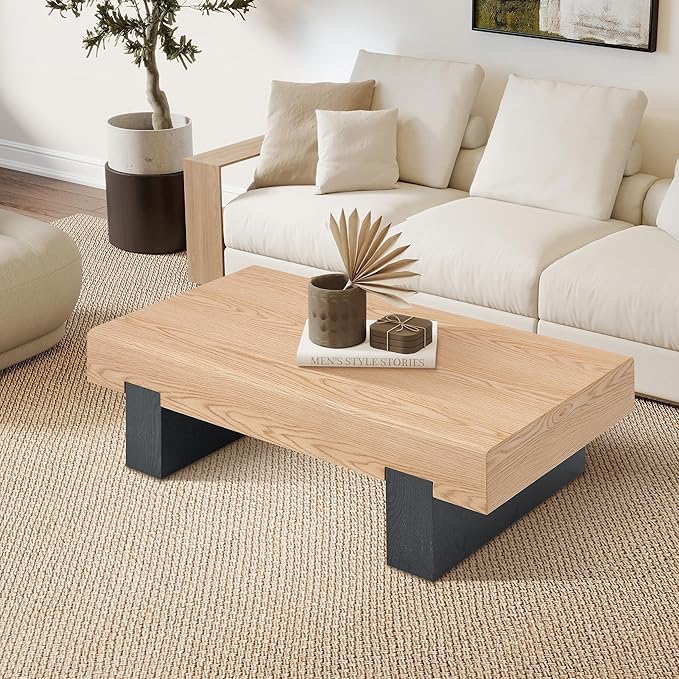 Modern Wood Coffee Table with Storage Farmhouse Coffee Tables for Living Room Rustic Wooden Center Table Natural Wood