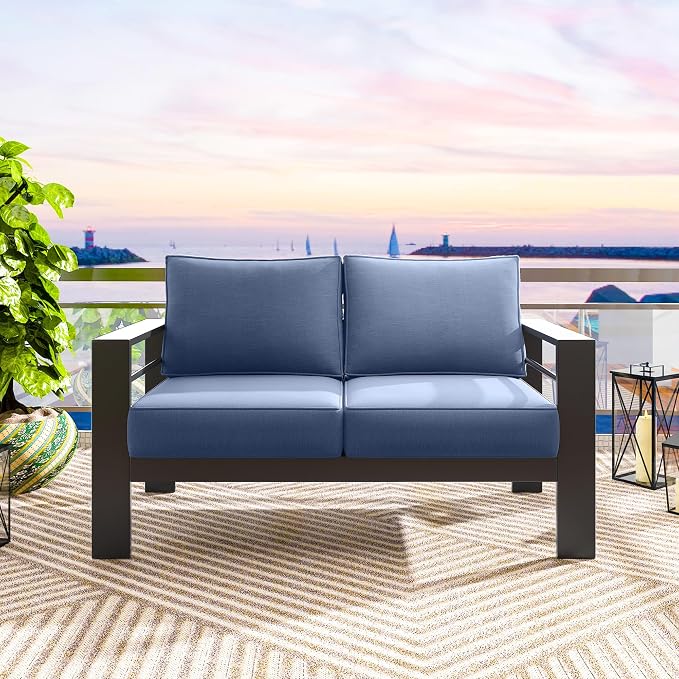 Solaste Aluminum Loveseat Patio Furniture, Weather-Resistant, Blue - Image 6