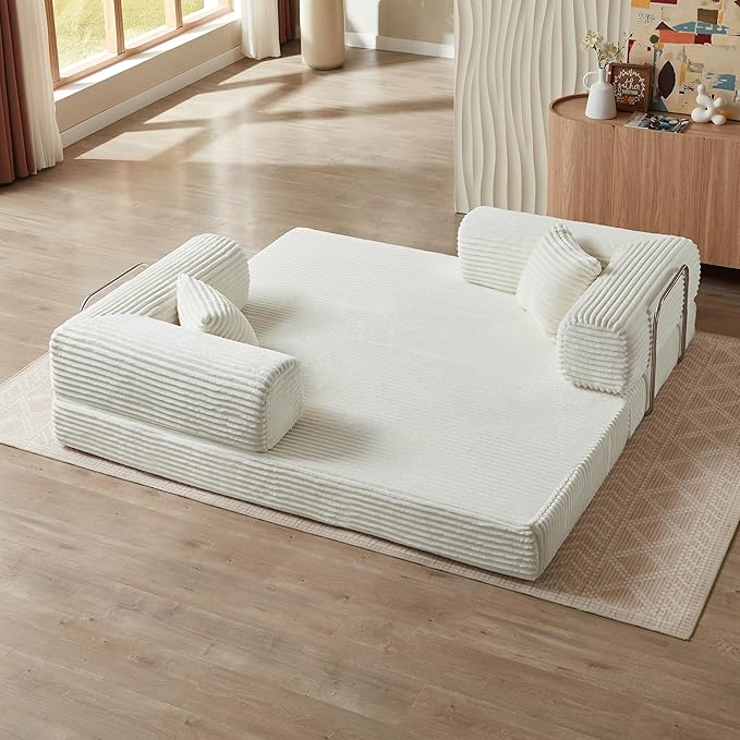 Eafurn 4-in-1 Convertible Folding Sofa Bed Boneless Loveseat Sofa in a Box - Foam Sleeper Couch with Fxied Frame, Modern Corduroy Upholstered Floor Couch & Fold Out Mattress | Breathable material, Fixed-shape Frame