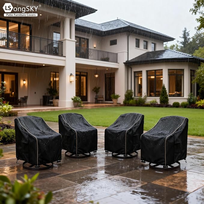 Patio Swivel Chair Cover 4 Pack,Waterproof Heavy Duty Outdoor Chair Covers,Outdoor Swivel Chair Cover for Patio Furniture Covers(30W x 34D x 36H inches),Black - Image 5
