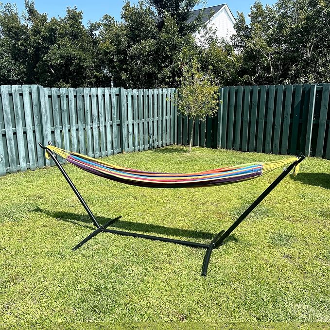 SZHLUX Double Hammock with Stand for Outside 450lb Capacity Steel Stand, Premium Carry Bag Included and Two Anti Roll Balance Beam - Image 2