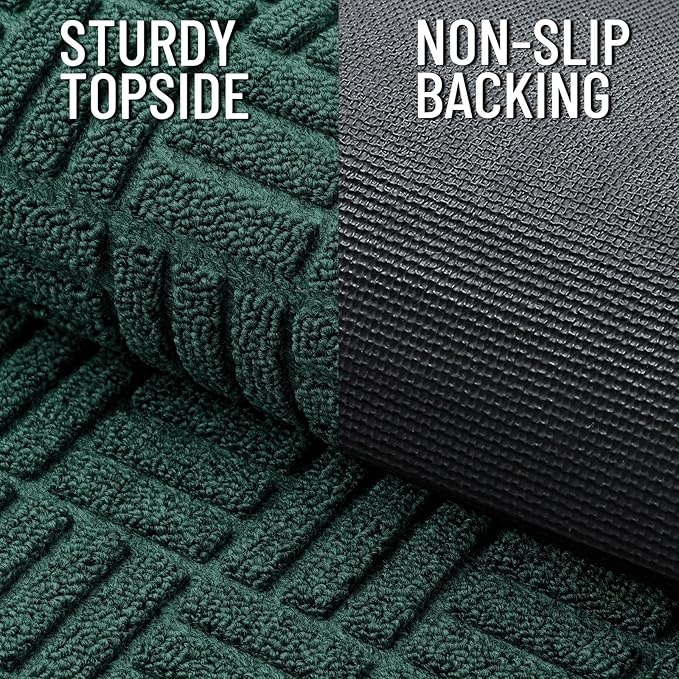 OLANLY Front Door Mat Outside Entrance 47x17, Absorbent, Heavy Duty Sturdy Natural Rubber Doormat Indoor Outdoor, Non-Slip, Stain and Fade Resistant, Low Profile Floor Mat for Entryway, Black Green - Image 3