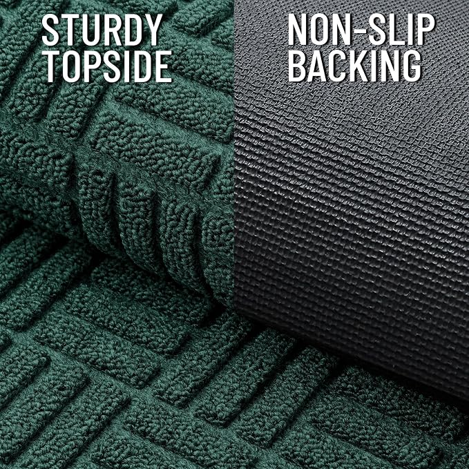 OLANLY Front Door Mat Outside Entrance 59x23, Absorbent, Heavy Duty Sturdy Natural Rubber Doormat Indoor Outdoor, Non-Slip, Stain and Fade Resistant, Low Profile Floor Mat for Entryway, Black Green - Image 3