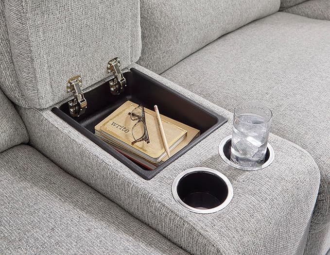Signature Design by Ashley Acklen Place Modern U-Shaped Modular Stain-Resistant 6-Piece Power Reclining Sectional with Chaise, Adjustable Headrest, USB Charging Ports and Console, Light Gray