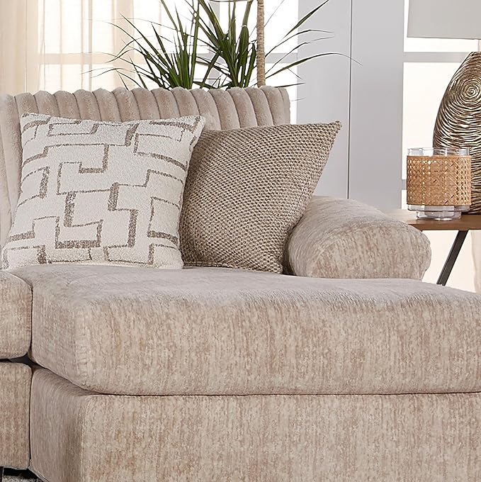 Roundhill Furniture Nason Wide Wale Corduroy Sectional Sofa Chaise, Parchment