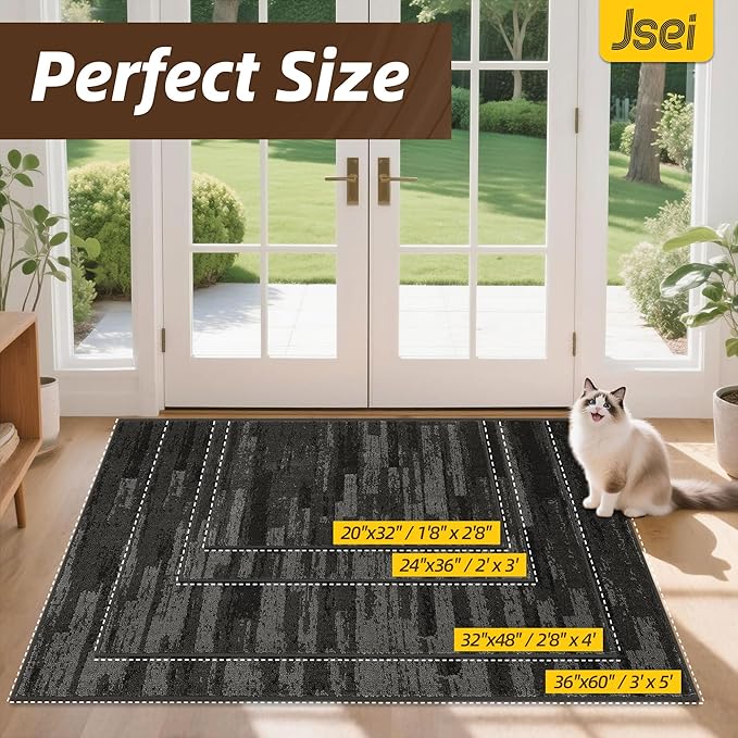 JSEI Dirt Trapper Door Mat 24"x36", Non-Slip Doormats Washable Entryway Mat, Welcome Floor Mat Absorbent Low Profile Dog Door Mats for Front Back Door, Wet Shoes & Paws, Light Gray - Image 2