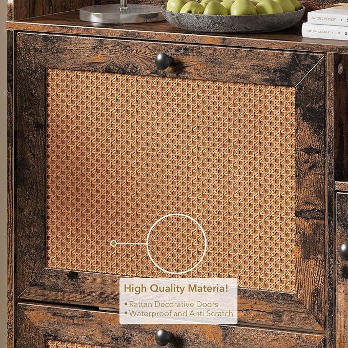 GarveeLife 3-Tier Rattan Shoe Cabinet with Flip Drawers, Adjustable Shelves and Narrow Storage Design, Perfect for Entryways, Hallways, and Bedroom Organization in Wood