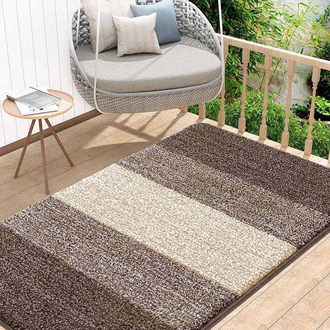 Kitinjoy Indoor Outdoor Door Mat, 48x32 Non-Slip Absorbent Dirt Trapper, Low-Profile Washable Inside Entrance Front Floor Mat, Sturdy Soft Entry Doormats for Entryway, Light Brown by Kitinjoy