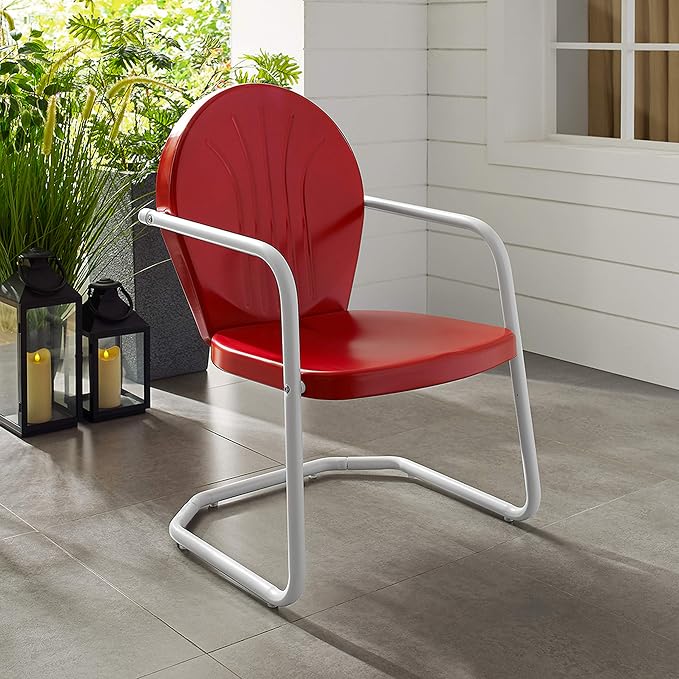 Crosley Furniture Griffith Outdoor Chair, Retro Metal Patio Chairs for Dining, Porch, Deck, Balcony, Red - Image 6