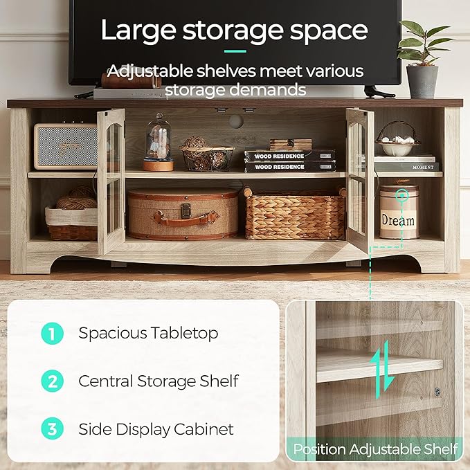 LINSY HOME Farmhouse TV Stand for 65 Inch TV, Wood Entertainment Center with Glass Door Storage Cabinet & Adjustable Shelves, Large Sturdy TV Console Table for Living Room Bedroom - Image 5