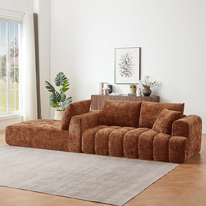 108 Inch Oversized Cloud Modular Sectional Sofa with Left Facing Chaise, L Shaped Floor Lounge Couch, Comfy Tufted Chenille Boneless Sofa with Deep Seat,No Assembly Required for Living Room Office