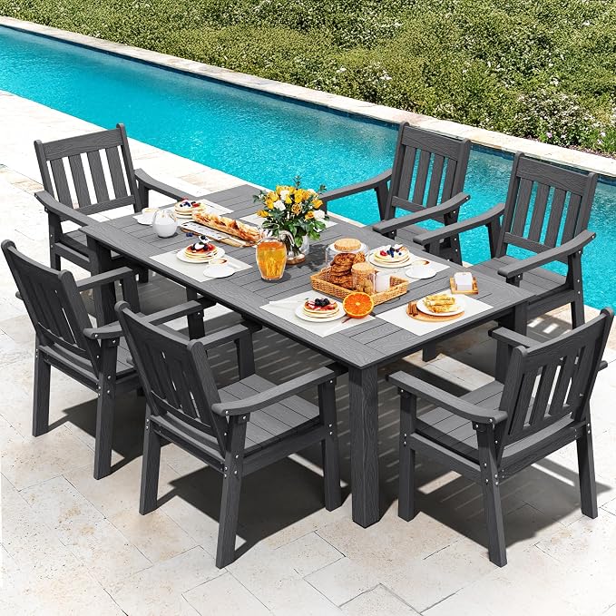 YEFU Patio Dining Chairs Set of 6: All Weather Outdoor Dining Chairs with Wide Curved Seat and Backrest - Outdoor Furniture Plastic for Outside Backyard/Garden/Porch/Deck 350lbs Capacity Grey - Image 7