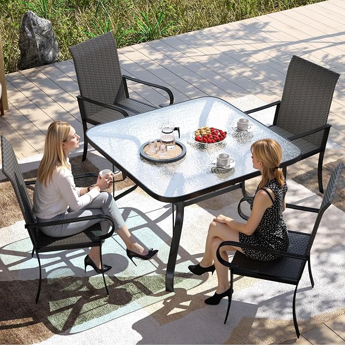 Outsunny Set of 4 Outdoor Wicker Dining Chairs, All-Weather Rattan Armchairs with Armrests, Steel Frame, Highback and Deep Seating, for Garden, Patio, Deck, Yard, Poolside, Brown - Image 7
