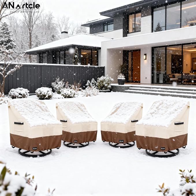 ANartcle Swivel Patio Chair Cover 4 Pack,600D Waterproof Heavy Duty Outdoor Chair Cover(30 W x 34 D x 36 H inches),Patio Furniture Covers,Outdoor Furniture Covers Waterproof,Beige&Brown - Image 7