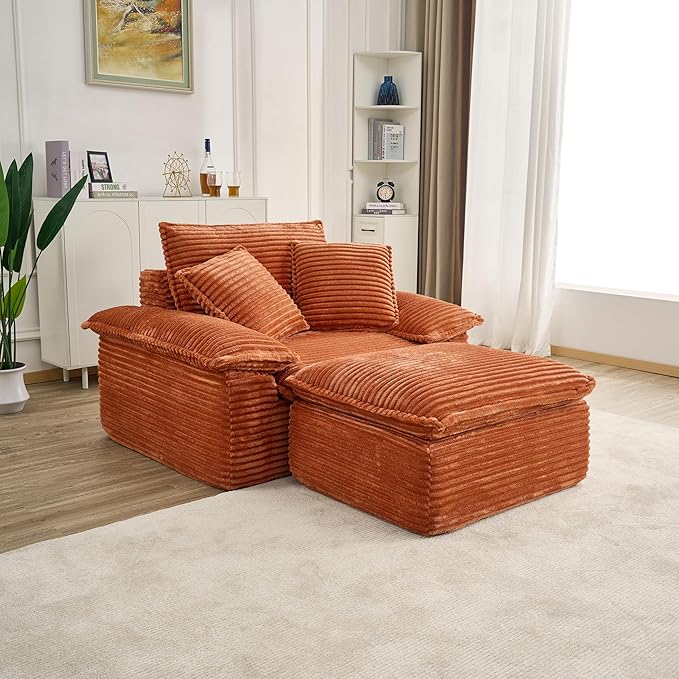 Comfy Boneless Cloud Sofa Chaise Oversized Fluffy Corduroy Upholstered Chaise Lounge for Living Room Bedroom, Modular Compressed Foam Cloud Daybed, Single Seat Sofa