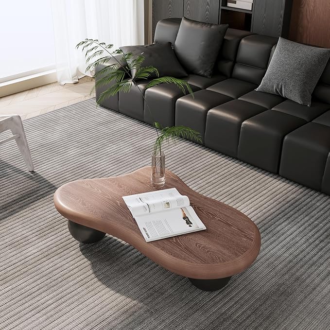 40” Cloud Coffee Table with 3 Ball Legs, Modern Irregular Center Table for Living Room, Low Cute Small MDF Tea Table for Bedroom, Space Apartment-Walnut Black