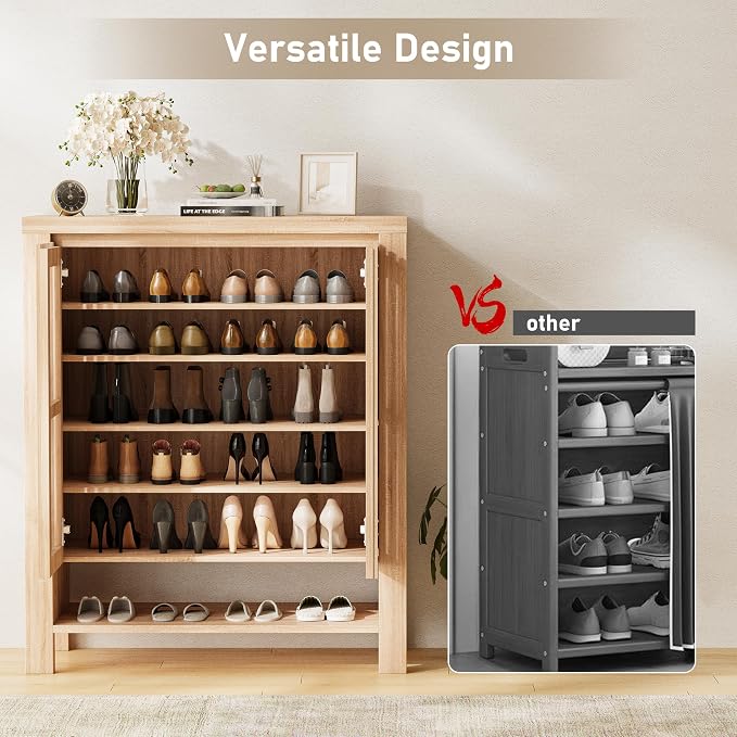INNOD 43" Tall Shoe Storage Cabinet with Doors, 8-Tier Entryway Shoe Cabinet with Adjustable Shelves, Modern Freestanding Shoes Rack Organizer Cabinet for Entryway Hallway Front Door - Image 4