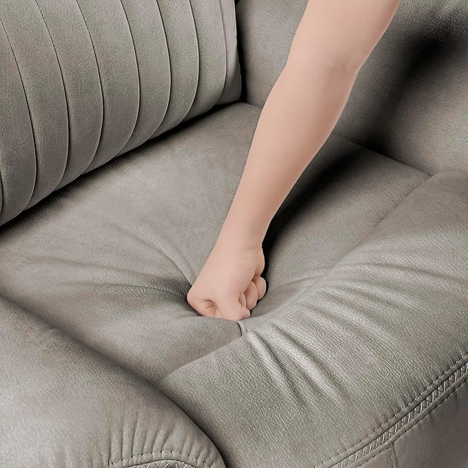 Lexicon Manual Double Reclining Sofa, Polished Microfiber Upholstered 3 Seater Manual Sofa Recliner for Living Room, Wall Hugger, Easy Assembly, Dove