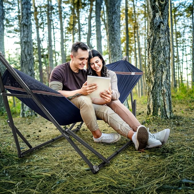 Tranquillo Universal Double Hammock with Stand Included for 2 Persons/Foldable Hammock Stand 600 lbs Capacity Portable Case - Inhouse, Outdoor, Camping, Aegean - Image 7