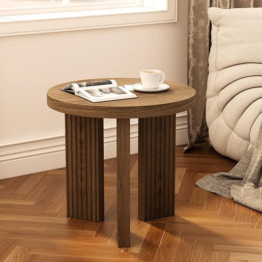 Small Round Side Table, 17.52" Coffee Table with Smooth Thick Mesa, Circle End Table with X Shaped Stable Legs, Accent Tea Table for Living Room, Office, Brown