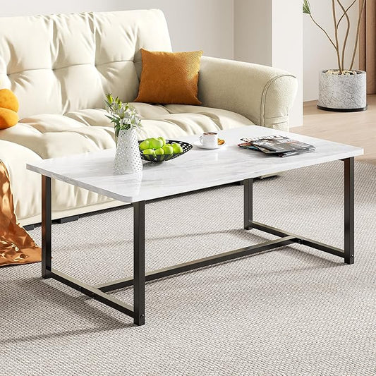 Coffee Table for Living Room, Modern Rectangular Center Coffee Tables for Small Space, Industrial Furniture, Sofa End Tables/Tea Table/Center Table, Couch Table with Metal Black White