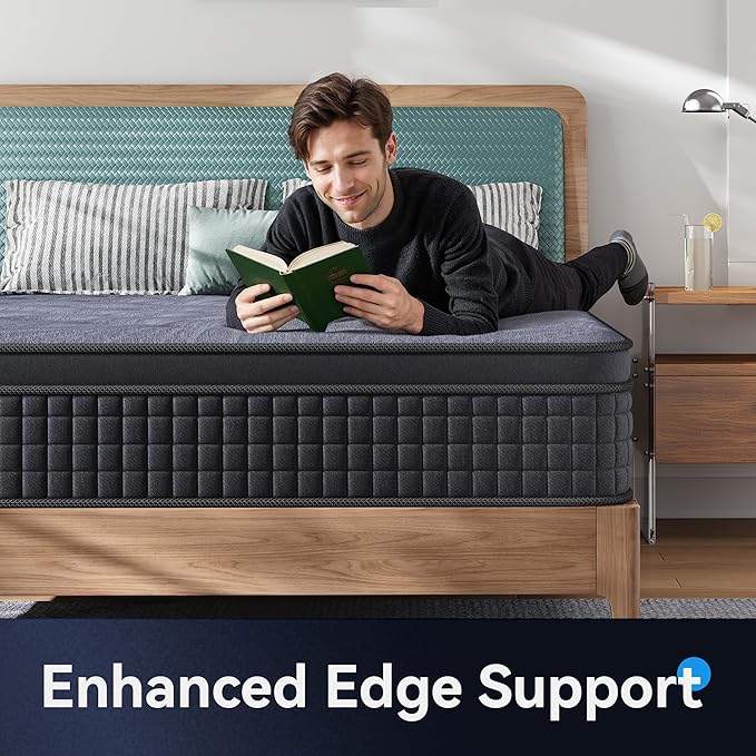 Susalt Twin Mattress, 10 Inch Hybrid Mattress in a Box, Gel Memory Foam, Medium Firm, Edge Support, Motion Isolation, Pressure Relief, Zoned Support Spring, CertiPUR-US Certified, Black & Gray (Twin)