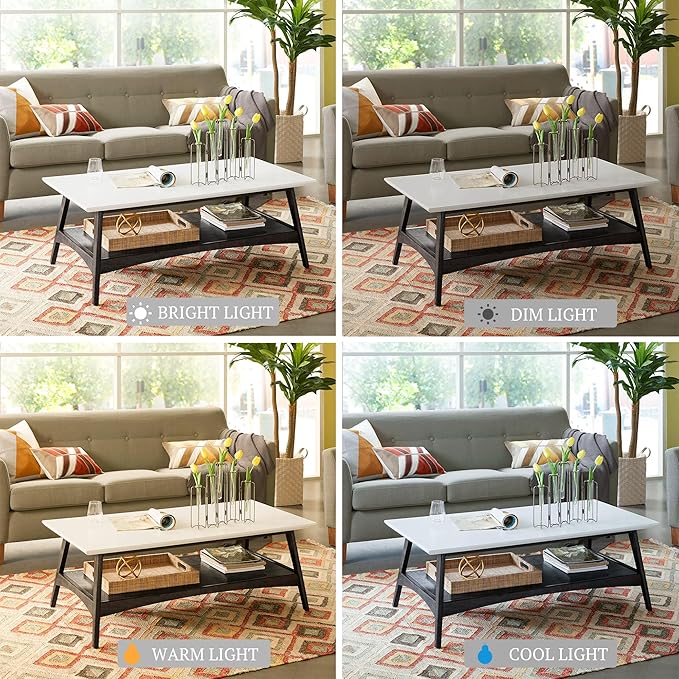 Madison Park Coffee Table with Storage Shelf, Rectangular Table for Living Room, Solid Wood Frame & Legs Accent Furniture for Living Room, Minimalist Décor - 48" W x 24" D x 17" H Off-White/Black