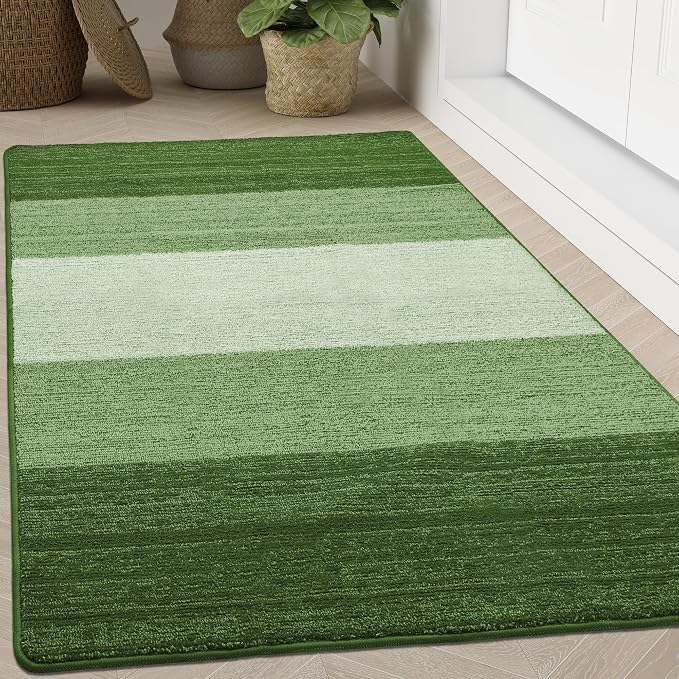 Kitinjoy Indoor Outdoor Door Mat, 71x47 Non-Slip Absorbent Dirt Trapper, Low-Profile Washable Inside Entrance Front Floor Mat, Sturdy Soft Entry Doormats for Entryway, Green by Kitinjoy