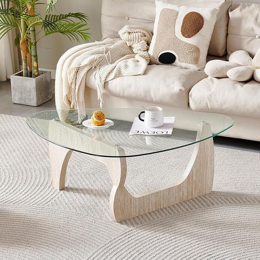 Btrpily Wooden Coffee Table - Modern Marble Coffee Table， Contemporary, Stylish, High-End Furnishing for Your Living Room (Marble Stone, Triangle)