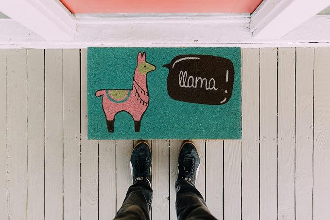 Fisura – Original Coconut Fiber Doormat with Non-Slip PVC Base. Hand-Painted Entrance Mat in Blue and Llama Design. Size 30 x 18 in, Perfect for Doors, Home Décor, and Gifts. - Image 6