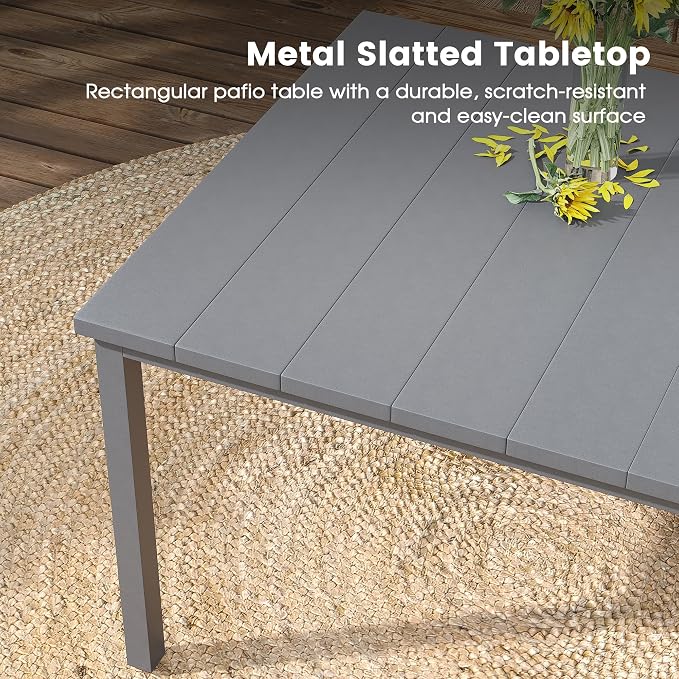 DIFY 7 Pieces Outdoor Patio Dining Set for 6, 63" Grey Rectangle Metal Dining Table and 6 Grey Stackable Sling Dining Chairs, Outdoor Table and Chairs for Lawn Garden Backyard Deck - Image 3