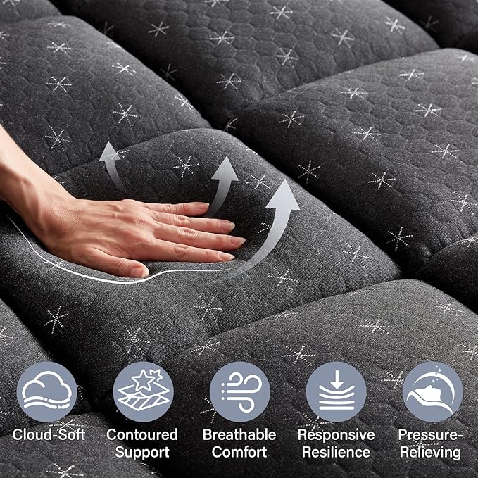 Anluoer Memory Foam Mattress Topper Twin for Back Pain,Down Alternative Pillow Top Mattress Topper,Thick Mattress Pad with 8-21" Deep Pocket, 39x75 Inches, Dark Grey